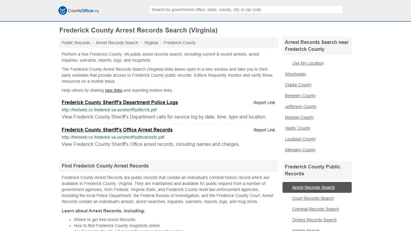 Arrest Records Search - Frederick County, VA (Arrests ...