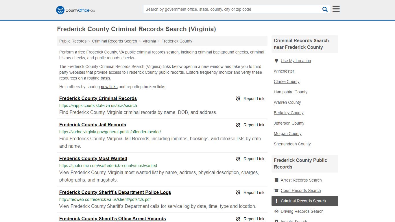 Criminal Records Search - Frederick County, VA (Arrests ...